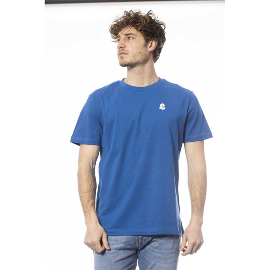 Elegant Blue Cotton Tee with Chest Logo