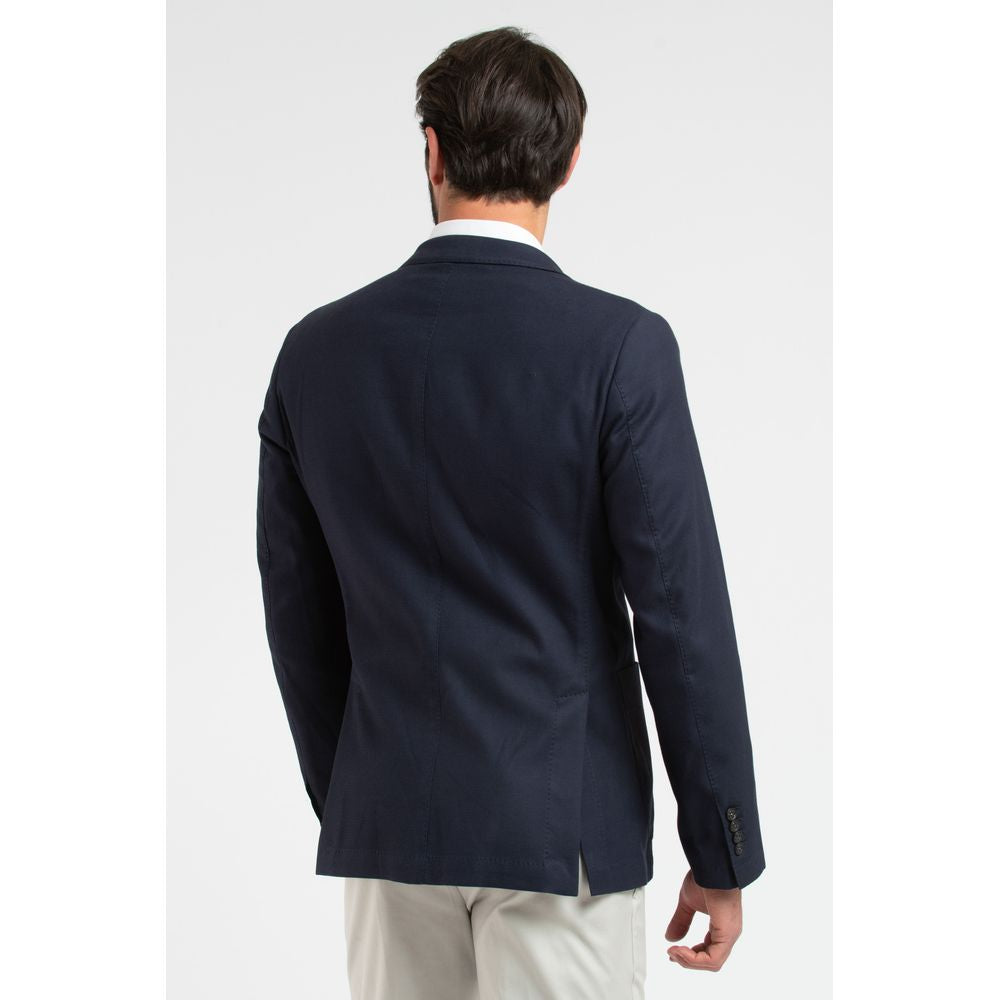 Elegant Blue Virgin Wool Two-Button Blazer