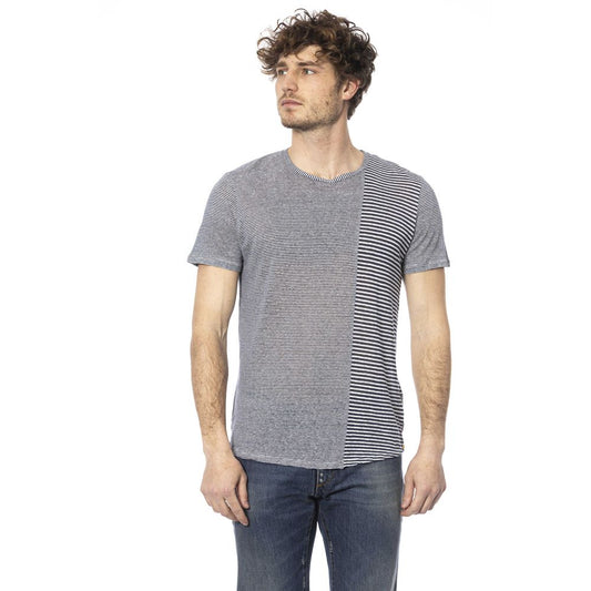 Ocean Blue Linen-Blend Crew Neck Tee