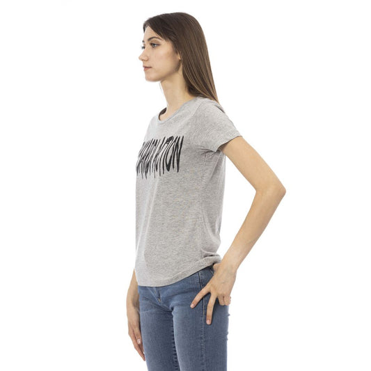 Elegant Gray Cotton-Blend Tee with Chic Print