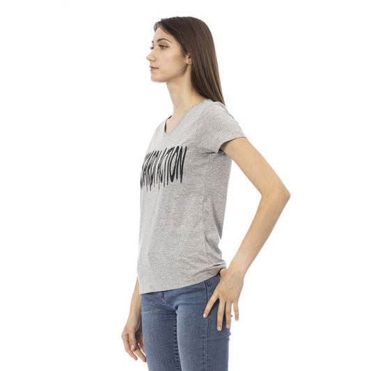 Elegant Gray V-Neck Tee with Chic Print