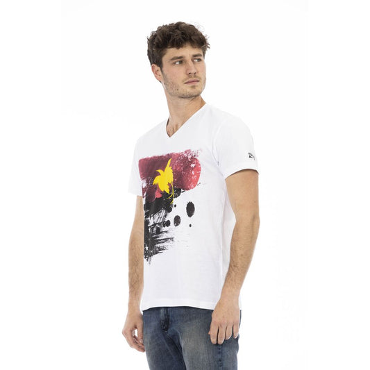 Elegant White V-Neck Tee with Front Print