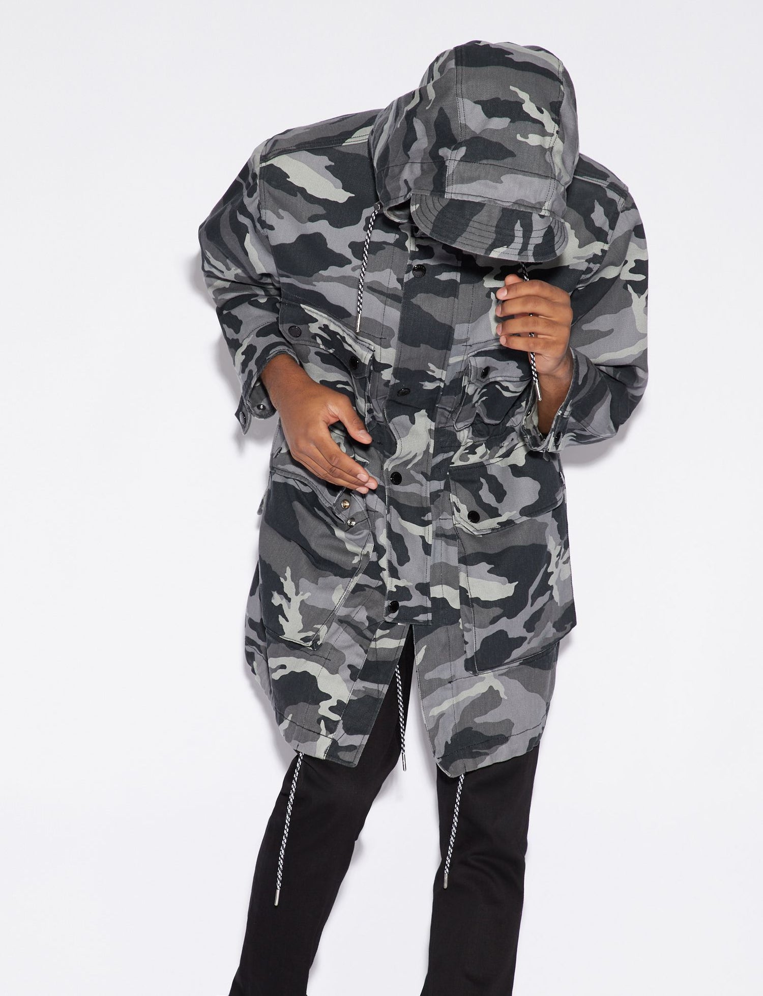 Camouflage Grey Hooded Trench Revolution