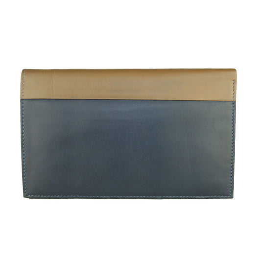 Sleek Blue and Beige Leather Wallet