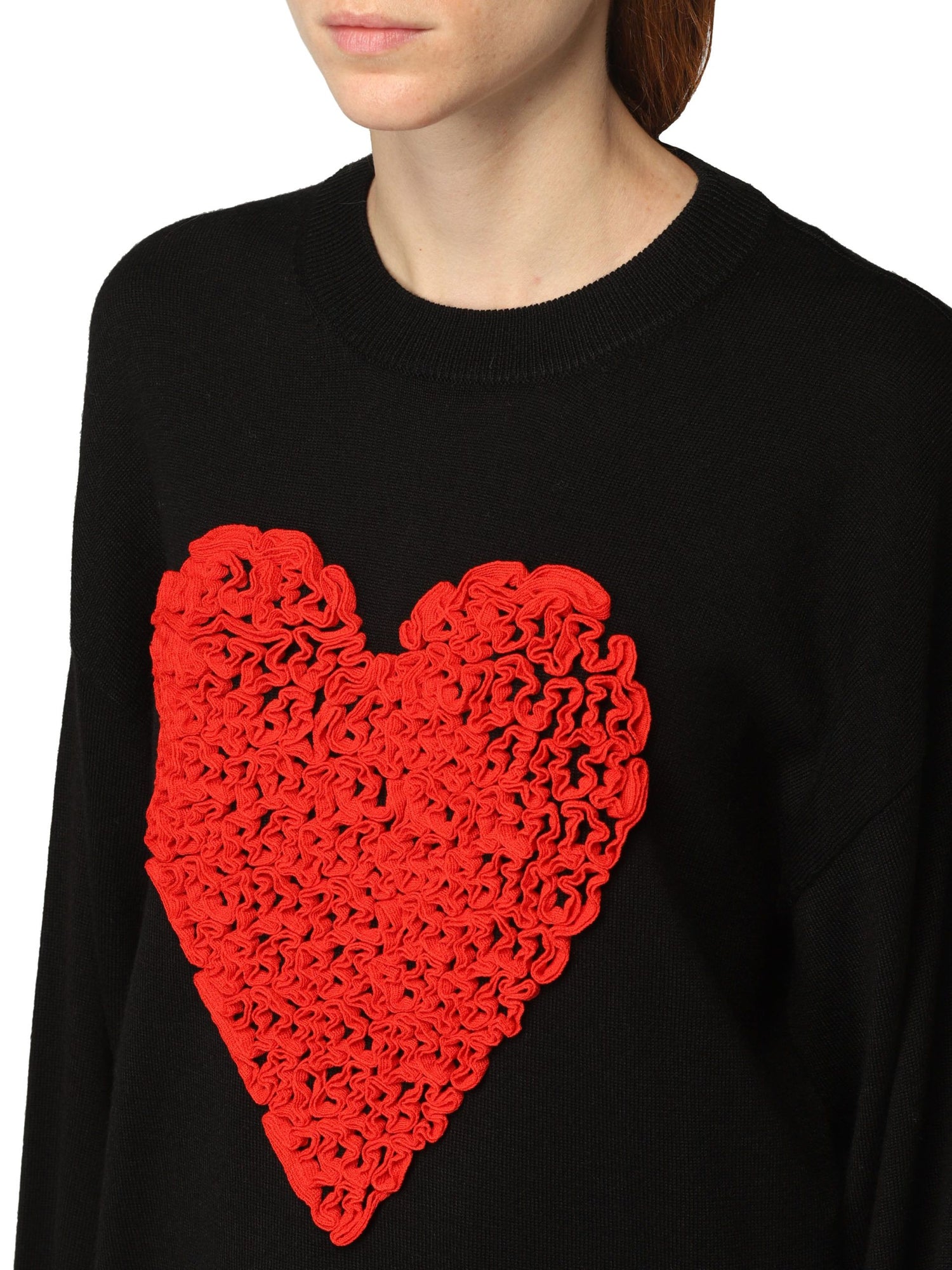 Embossed Heart Ruffle Wool Blend Sweater