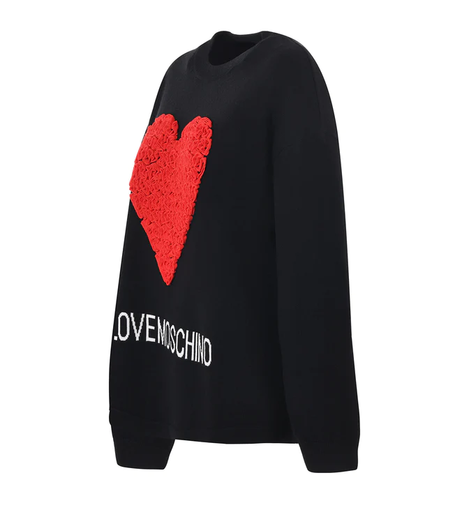 Embossed Heart Ruffle Wool Blend Sweater