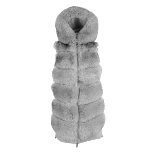 Sleeveless Luxury Wool Coat with Fox Fur Trim