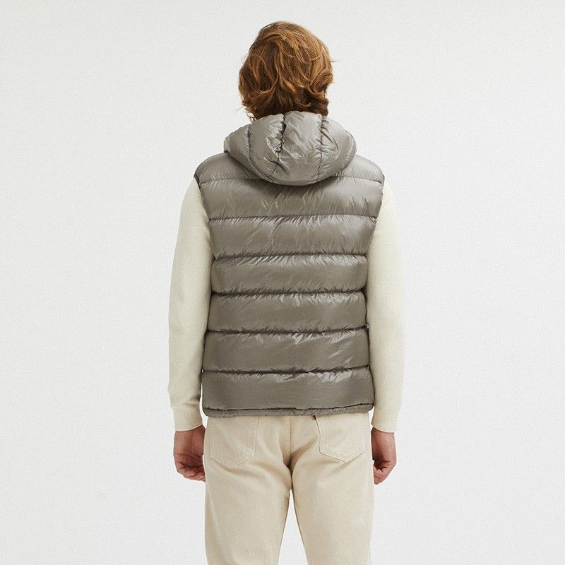 Reversible Goose Down Hooded Vest in Gray