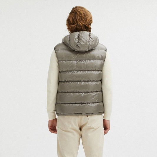 Reversible Goose Down Hooded Vest in Gray