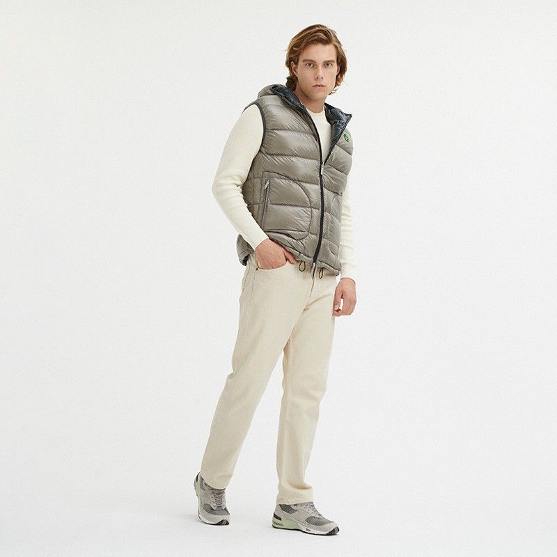 Reversible Goose Down Hooded Vest in Gray