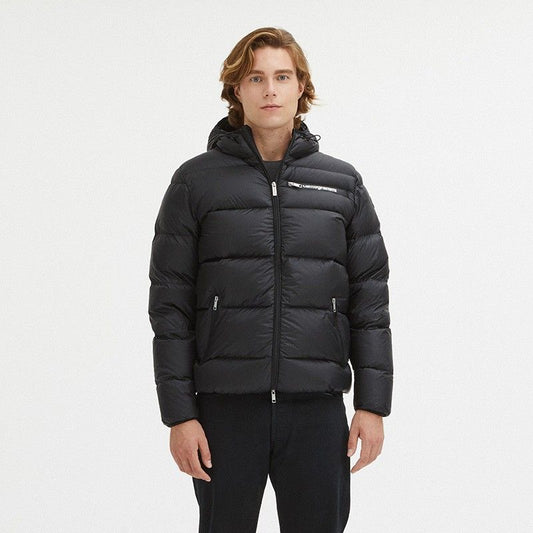 Sleek Black Goose Down Hooded Jacket