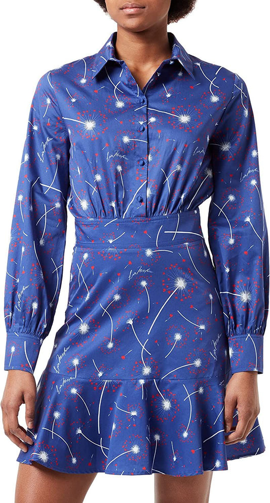 Chic Cotton Shirt Collar Dress in Abstract Print