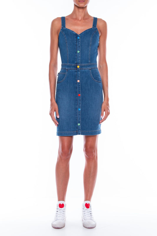 Chic Sleeveless Denim Dress with Beaded Logo