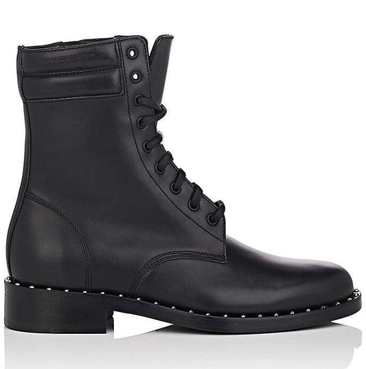 Studded Calfskin Lace-Up Ankle Boots