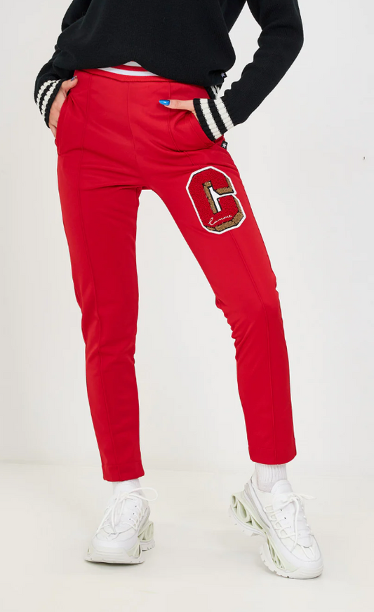 Chic Pink Stretch Trousers with Logo Patch