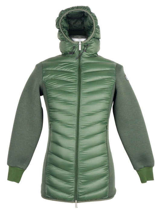 Elegant Hooded Long Down Jacket in Dark Green