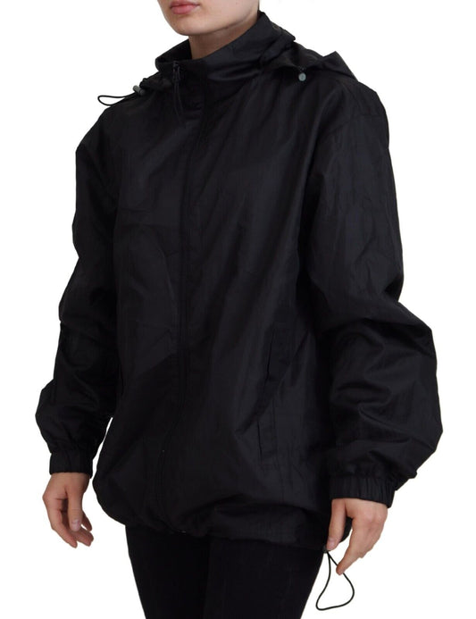 Sleek Black Nylon Bomber Jacket