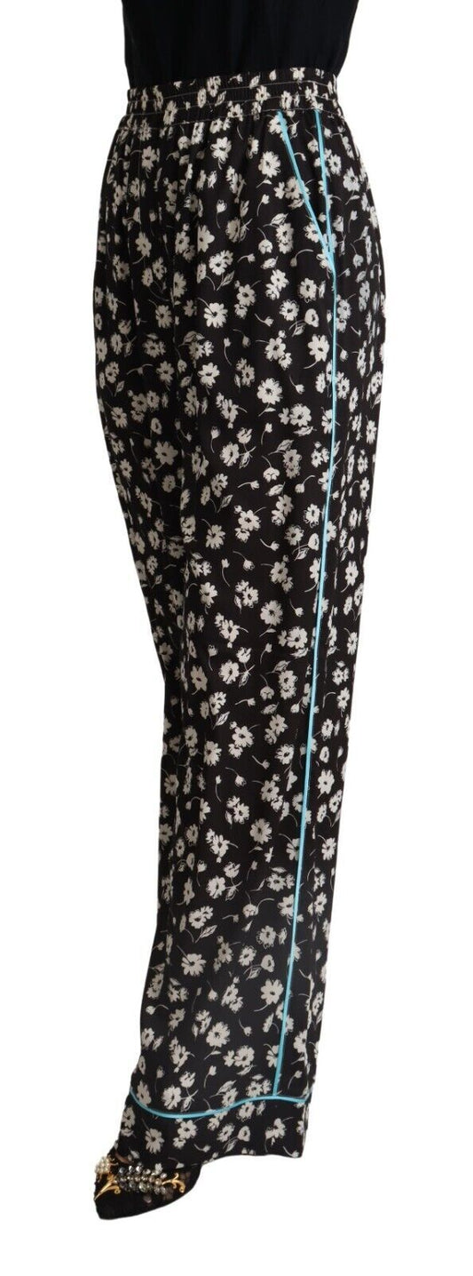 Black Floral Mid Waist Wide Leg Pants