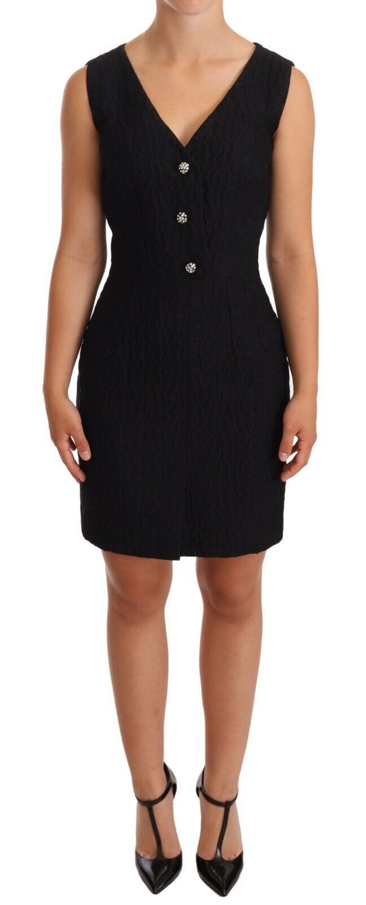 Elegant Black Sheath Mini Dress with Crystal Buttons