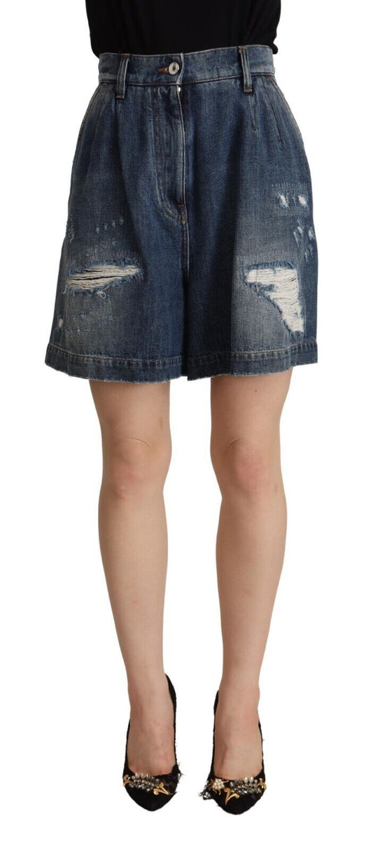 Chic High-Waisted Distressed Bermuda Shorts