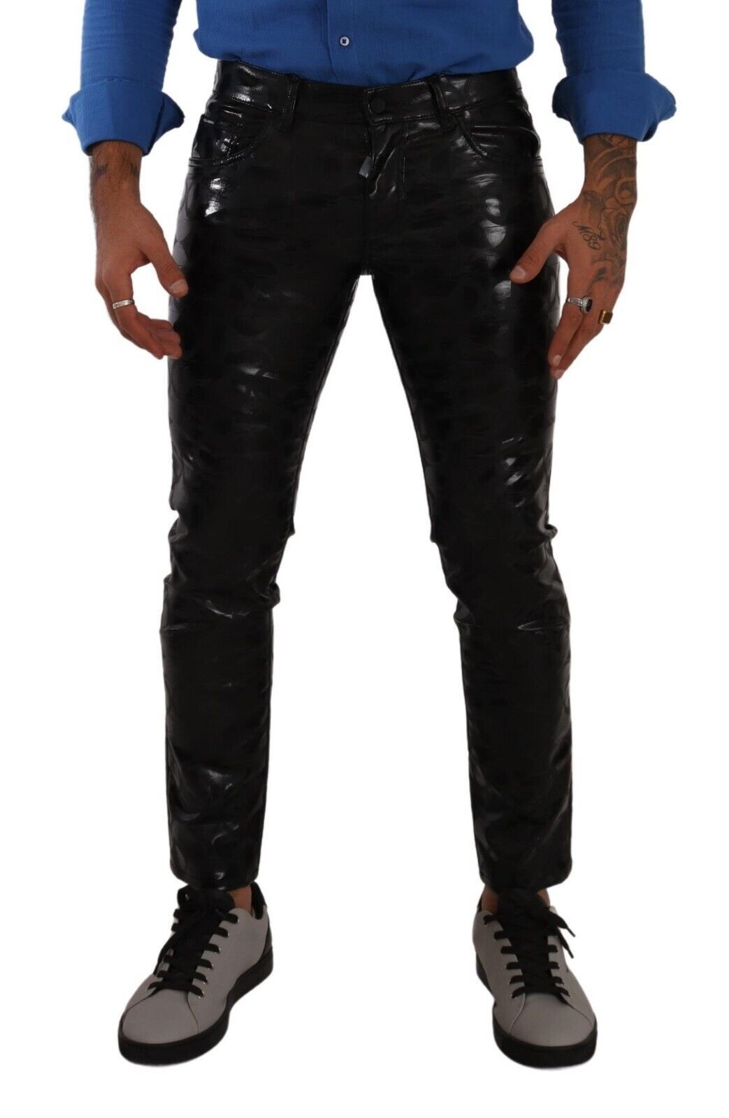 Elegant Black Logo Skinny Pants