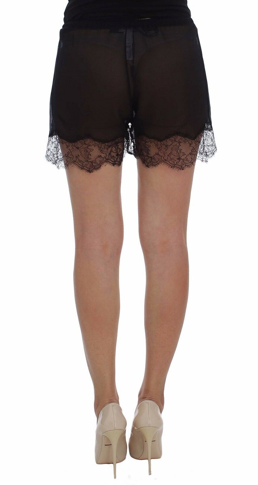 Elegant Black Floral Lace Silk Shorts