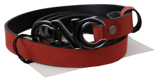 Red Black Leather Black Logo Buckle Blood Belt