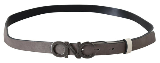 White Black Leather Letter Logo Buckle Belt