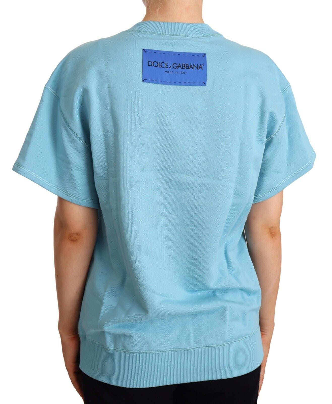 Blue Cotton Short Sleeves Crew Neck Top