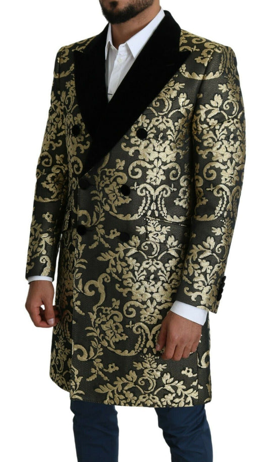 Black Gold Jacquard Long Coat SICILIA Jacket