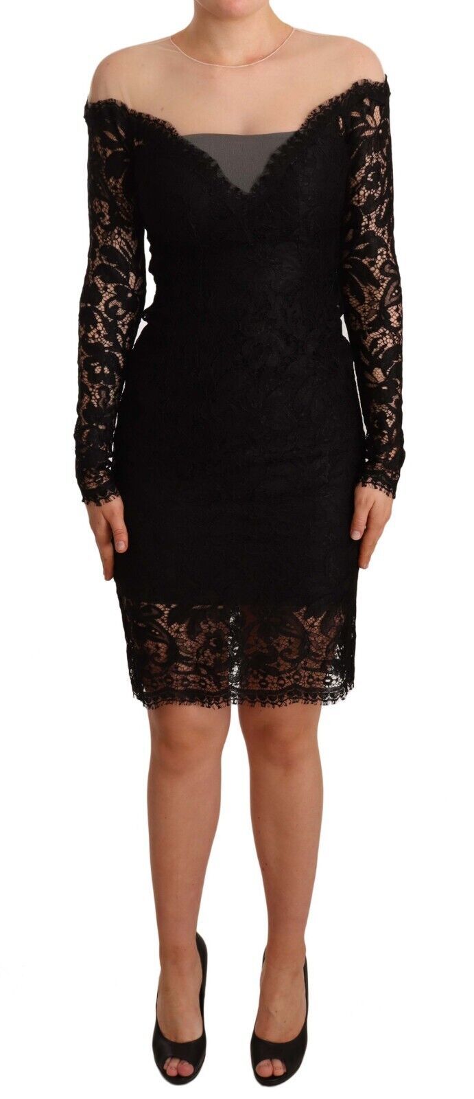 Elegant Black Lace Knee-Length Dress