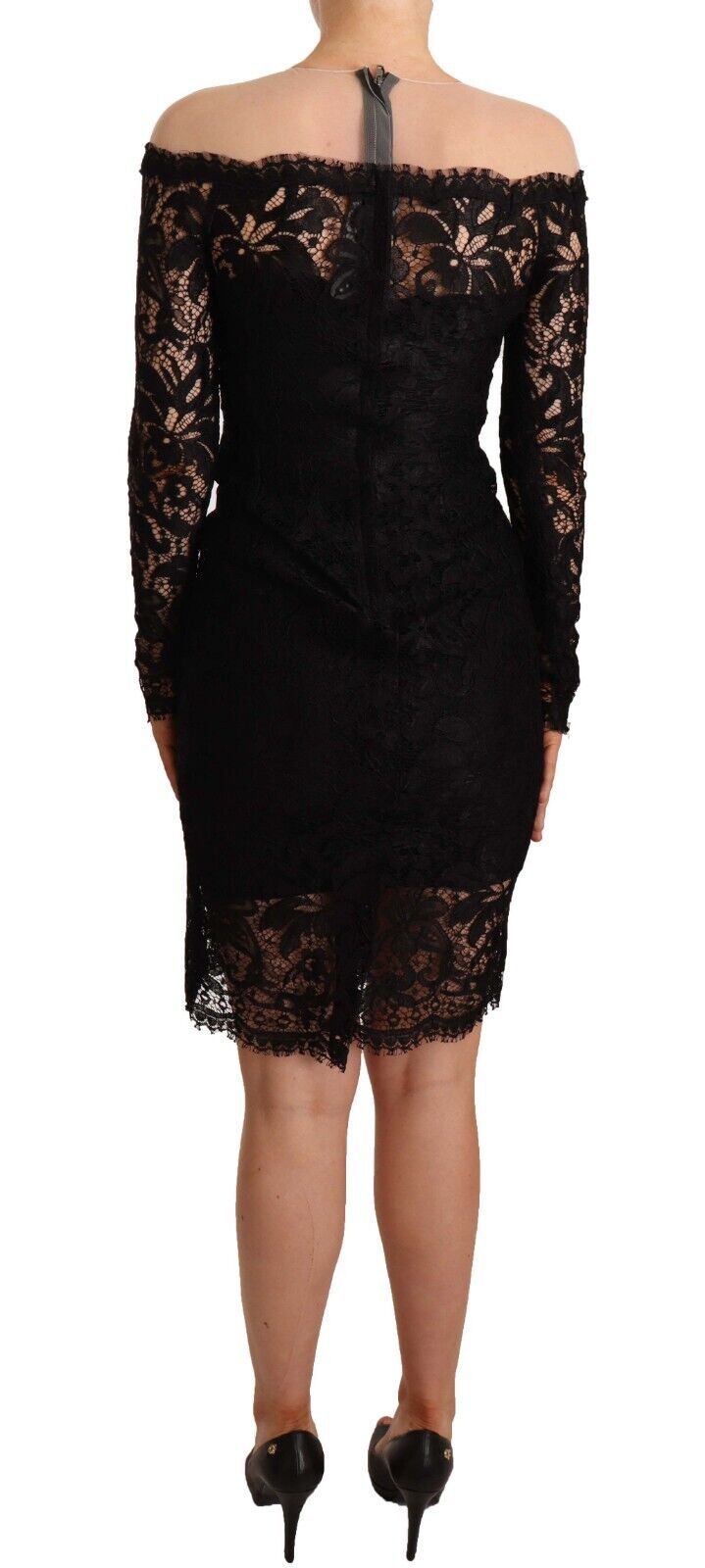 Elegant Black Lace Knee-Length Dress