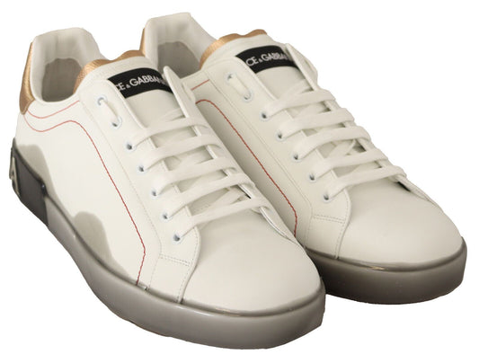 Elegant White & Gold Leather Sneakers