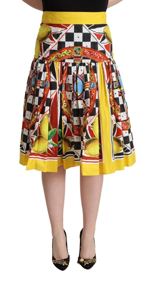 Vibrant Carretto Pleated A-Line Midi Skirt