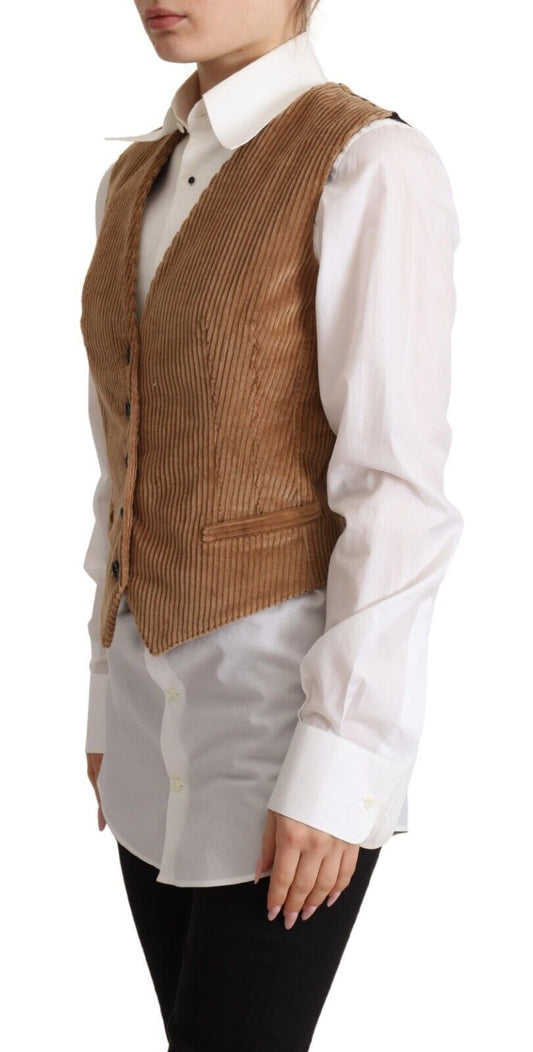 Elegant Sleeveless V-Neck Corduroy Vest