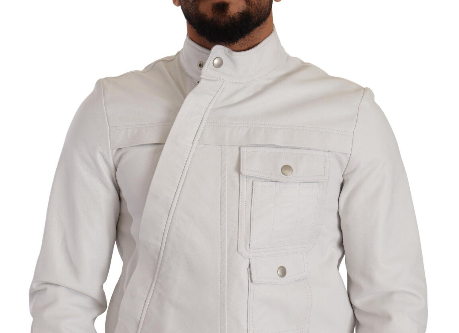 Exquisite White Leather Biker Jacket