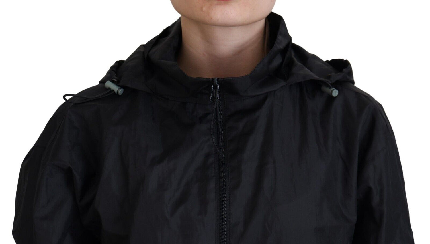 Sleek Black Nylon Bomber Jacket