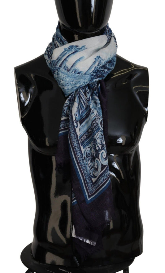 Blue Printed Men Neck Wrap Shawl Scarf