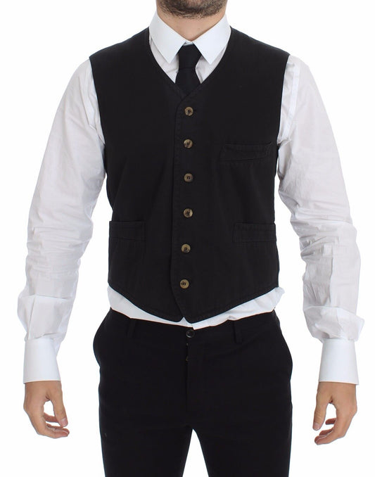 Black Cotton Viscose Dress Vest Blazer