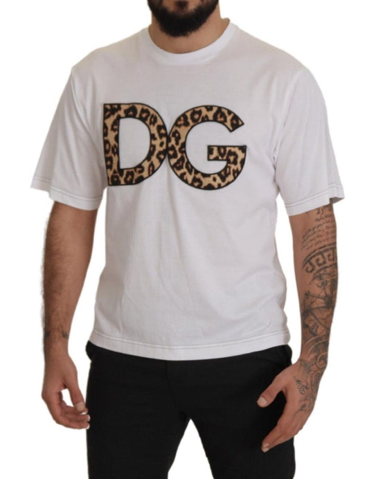 Elegant White Cotton Tee with Leopard Logo