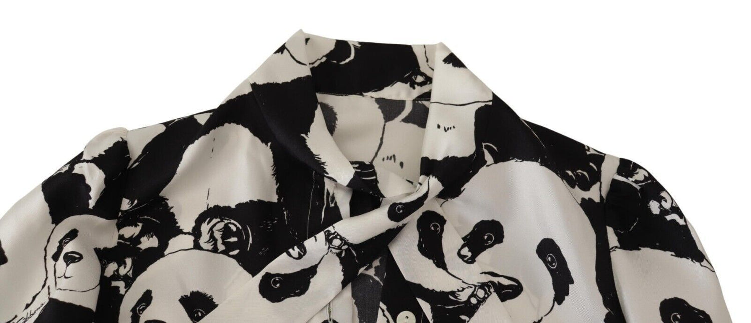 Chic Panda Print Silk Blouse