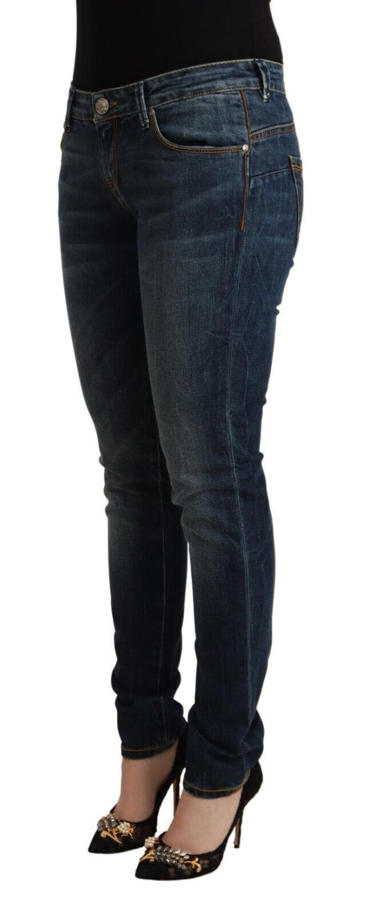 Blue Washed Cotton Low Waist Slim Fit Denim Jeans