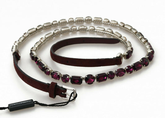 Brown Leather Purple Crystal Chain Belt