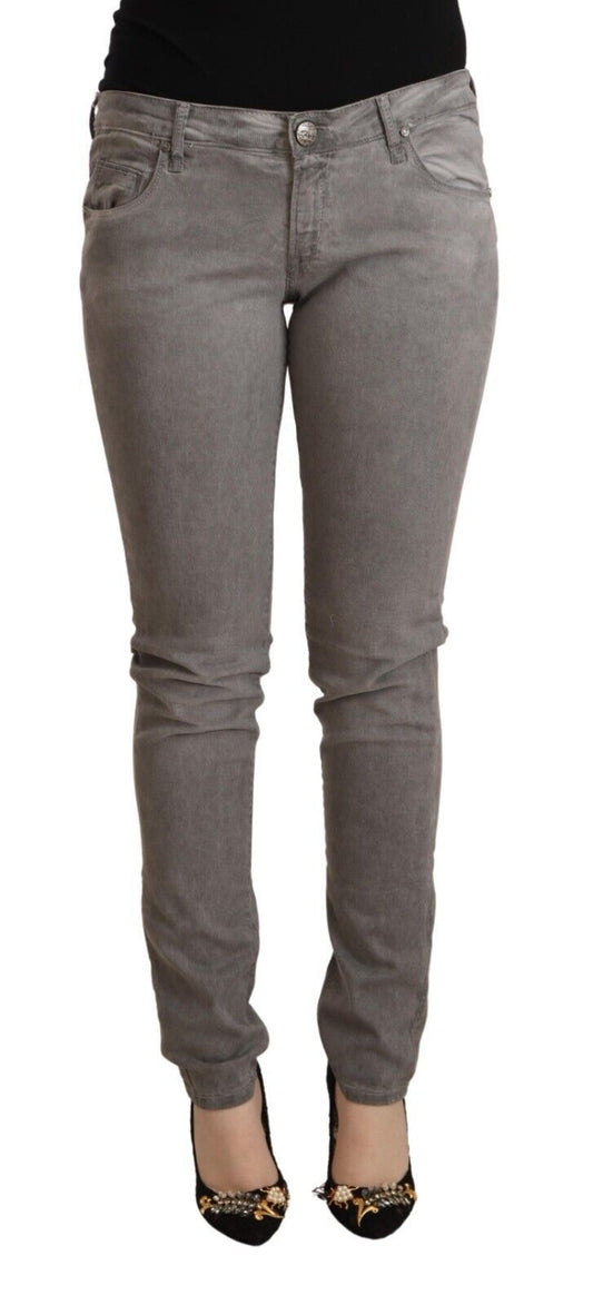 Gray Cotton Low Waist Skinny Push Up Denim Jeans