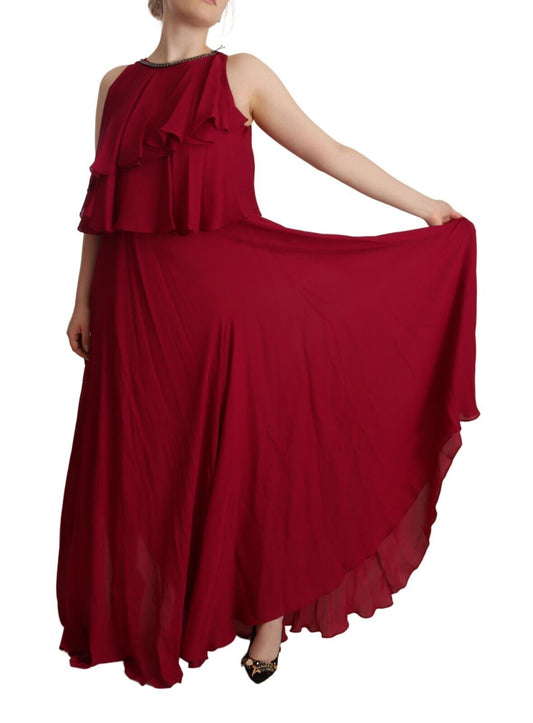 Orchid Silk Sleeveless Long Maxi Ruffle Shift Dress