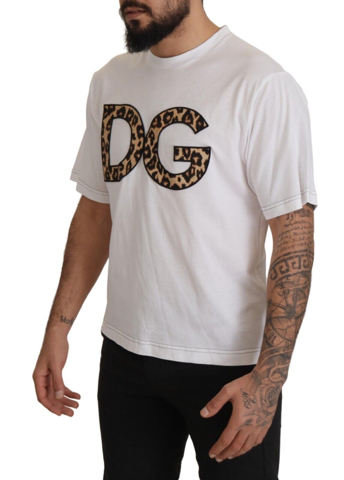 Elegant White Cotton Tee with Leopard Logo