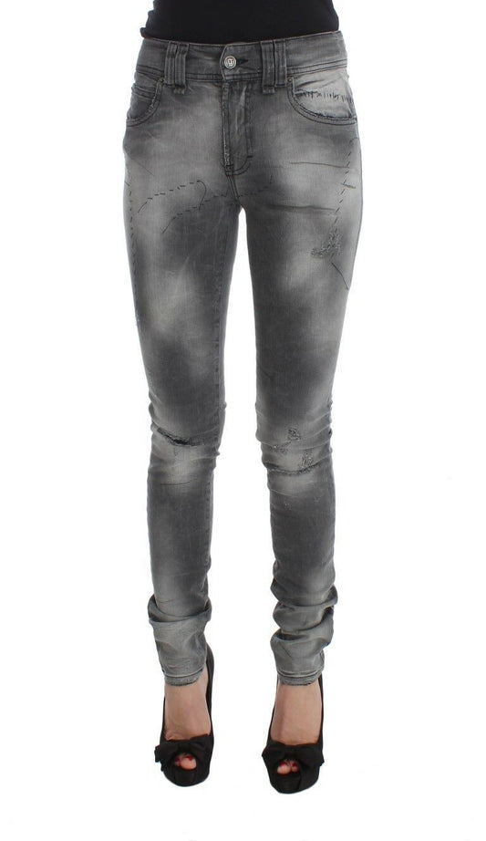 Chic Gray Slim Fit Designer Jeans