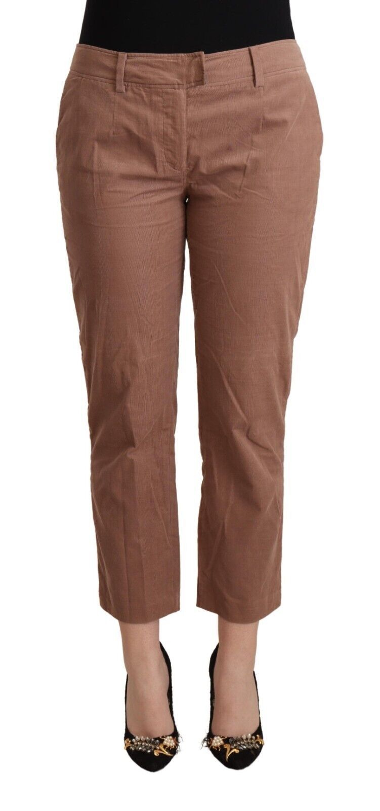 Brown Cotton Tapered Cropped Pants