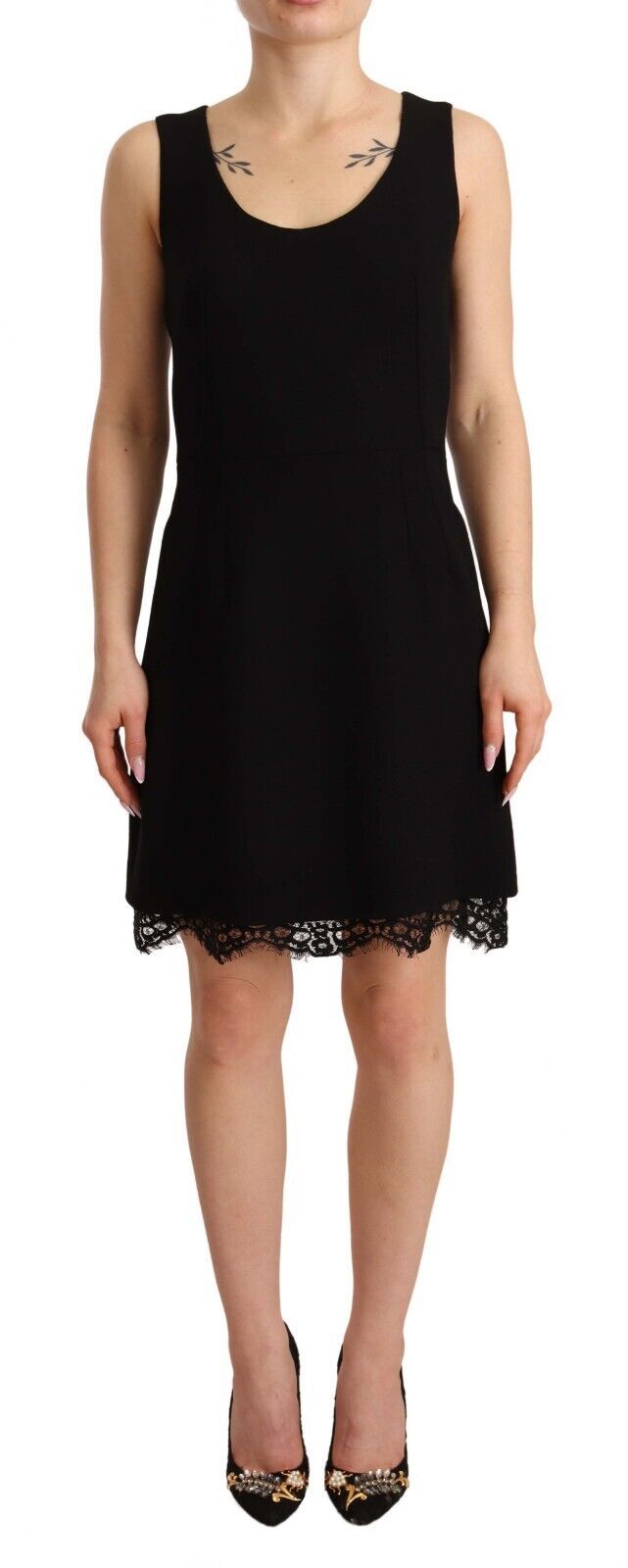 Elegant Lace Detail Mini Dress in Black