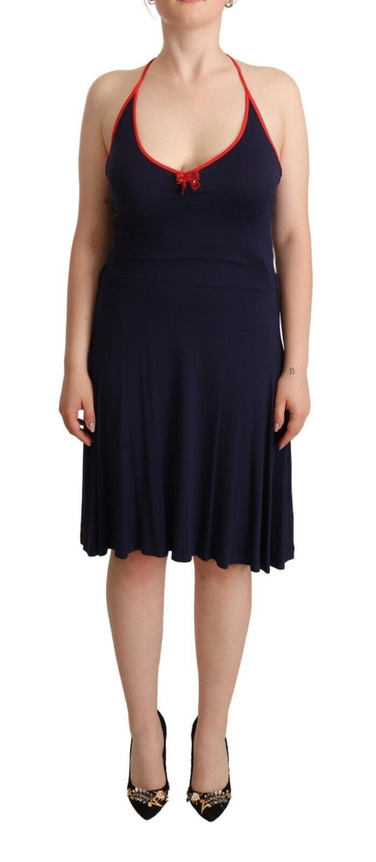 Navy Blue Cotton Midi Halter Dress